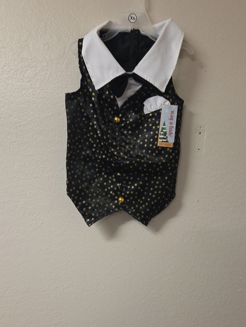 Pet Holiday Tuxedo Vest in Black with Gold Stars - Formal Dog Costume